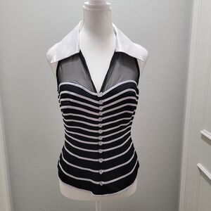 Cache Black and White Striped Blouse